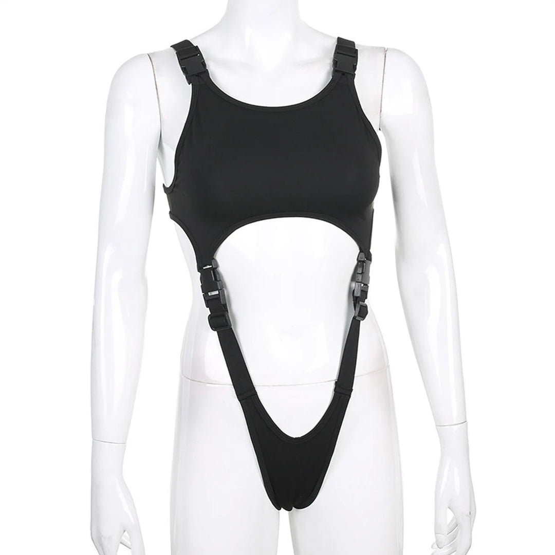 Sexy ärmelloser Body mit ausgeschnittenen Trägern Festival Outfits | Techno Shirts | Rave Clothing