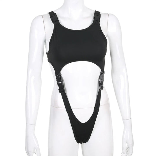 Sexy ärmelloser Body mit ausgeschnittenen Trägern Festival Outfits | Techno Shirts | Rave Clothing