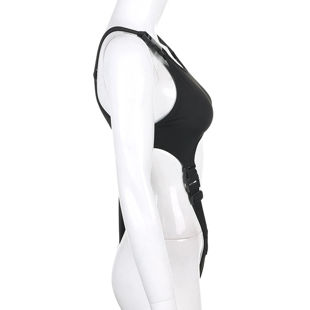 Sexy ärmelloser Body mit ausgeschnittenen Trägern Festival Outfits | Techno Shirts | Rave Clothing