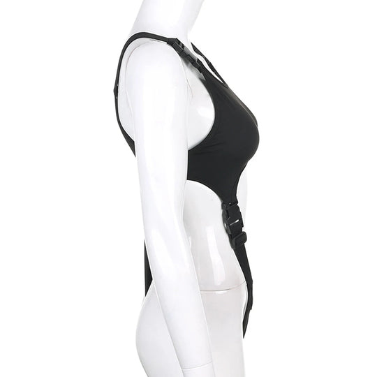 Sexy ärmelloser Body mit ausgeschnittenen Trägern Festival Outfits | Techno Shirts | Rave Clothing