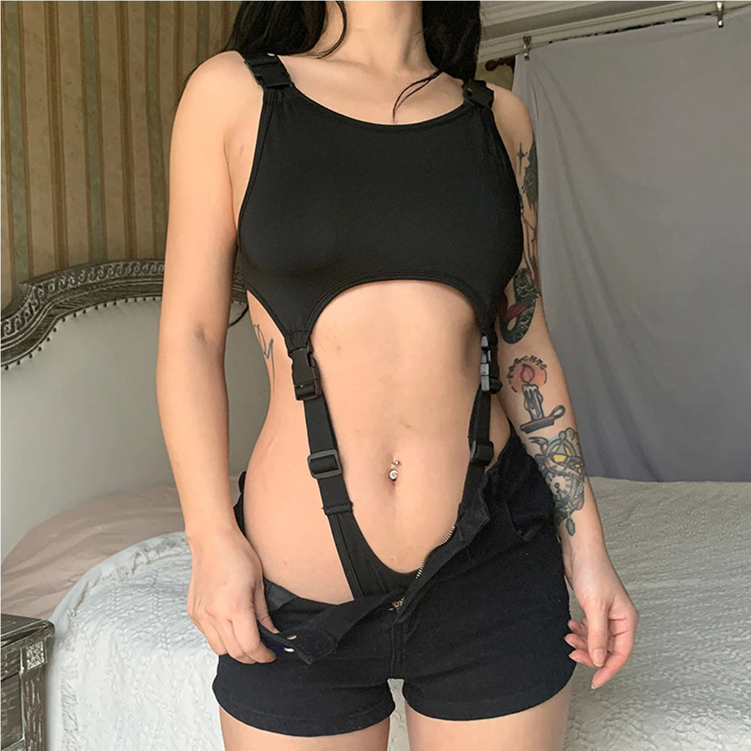 Sexy ärmelloser Body mit ausgeschnittenen Trägern Festival Outfits | Techno Shirts | Rave Clothing