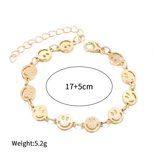 Goldenes Smiley Armband mit verstellbarem Verschluss – perfektes Festival Accessoire Gold-maße