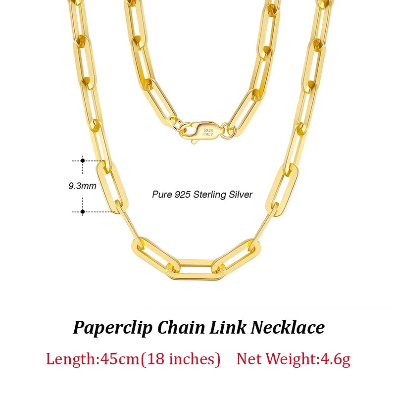 ORSA JEWELS 14K vergoldete echte 925er Sterlingsilber-Büroklammer-Halskette, 6/9,3/12 mm Gliederkette für Damen und Herren, Schmuck SC39 Festival Outfits | Techno Shirts | Rave Clothing