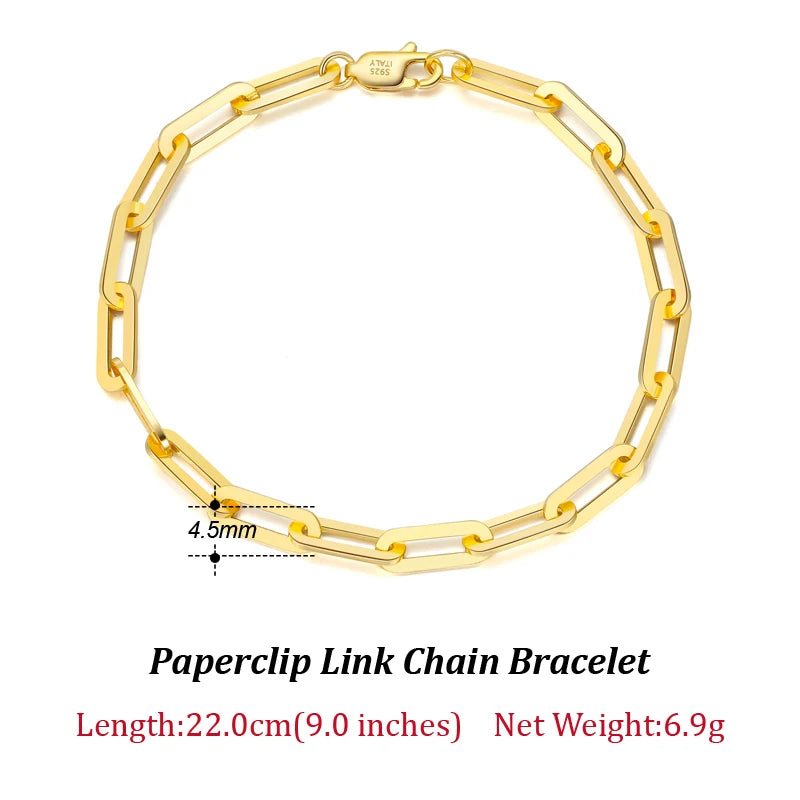 ORSA JEWELS 14K vergoldete echte 925er Sterlingsilber-Büroklammer-Halskette, 6/9,3/12 mm Gliederkette für Damen und Herren, Schmuck SC39 Festival Outfits | Techno Shirts | Rave Clothing
