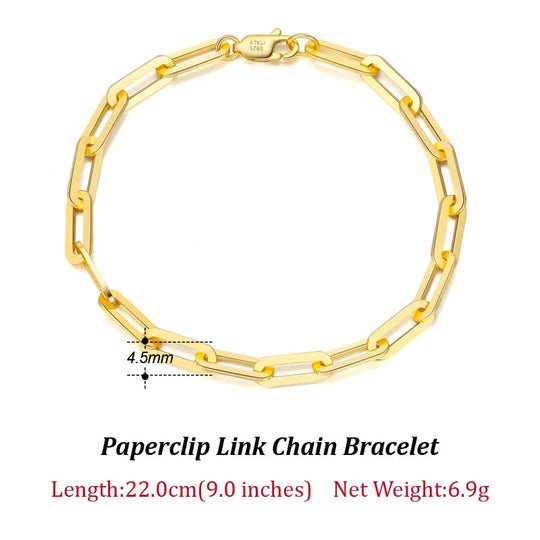 ORSA JEWELS 14K vergoldete echte 925er Sterlingsilber-Büroklammer-Halskette, 6/9,3/12 mm Gliederkette für Damen und Herren, Schmuck SC39 Festival Outfits | Techno Shirts | Rave Clothing