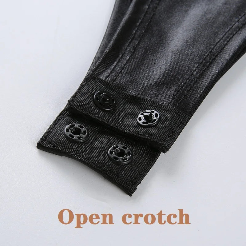 Sexy unter offenem Schritt Lackleder für Frauen Erotik Hot Porn Crotchless Bodysuit Damen Shaping Latex Dessous Set Sexi Festival Outfits | Techno Shirts | Rave Clothing