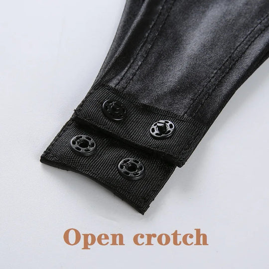 Sexy unter offenem Schritt Lackleder für Frauen Erotik Hot Porn Crotchless Bodysuit Damen Shaping Latex Dessous Set Sexi Festival Outfits | Techno Shirts | Rave Clothing