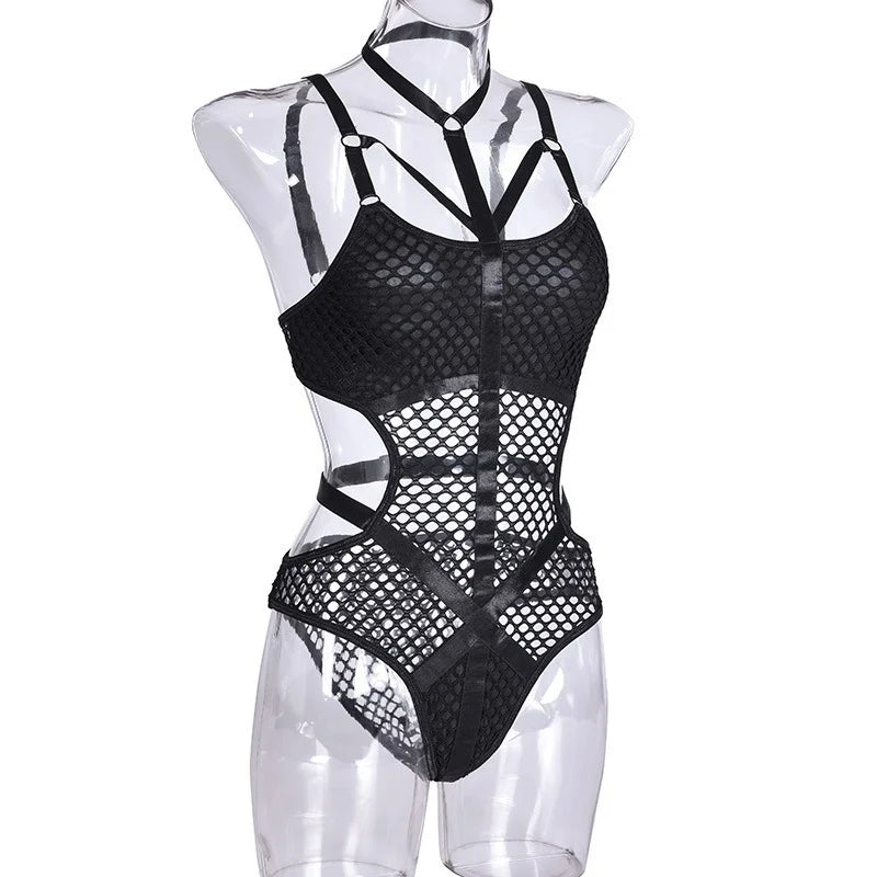 Y2K Punk Harajuku Sexy Dark Bodys Streetwear Wissenschaft Nachtclub Aushöhlen Durchsichtig Streetwear Overalls Emo Alt Strampler Festival Outfits | Techno Shirts | Rave Clothing