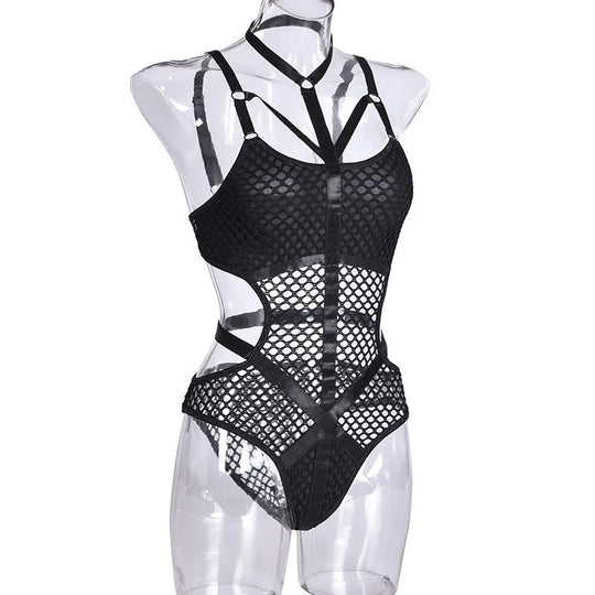 Y2K Punk Harajuku Sexy Dark Bodys Streetwear Wissenschaft Nachtclub Aushöhlen Durchsichtig Streetwear Overalls Emo Alt Strampler Festival Outfits | Techno Shirts | Rave Clothing
