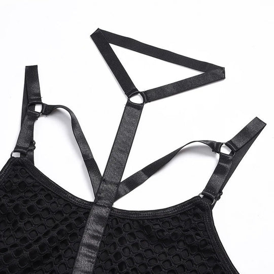Y2K Punk Harajuku Sexy Dark Bodys Streetwear Wissenschaft Nachtclub Aushöhlen Durchsichtig Streetwear Overalls Emo Alt Strampler Festival Outfits | Techno Shirts | Rave Clothing