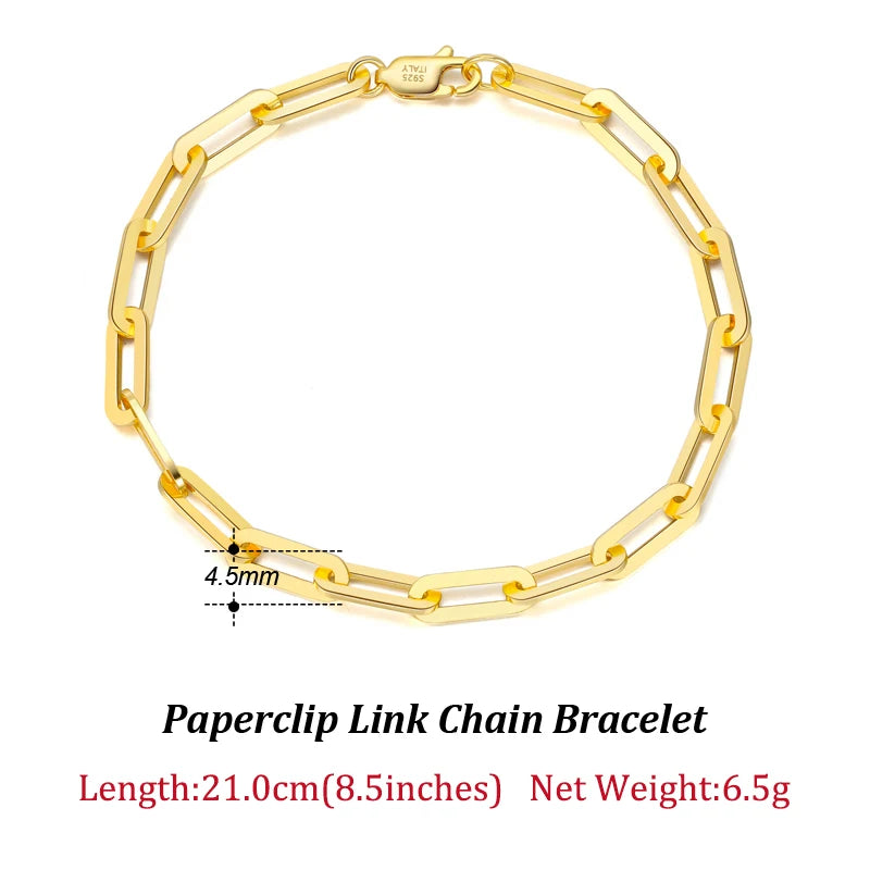 ORSA JEWELS 14K vergoldete echte 925er Sterlingsilber-Büroklammer-Halskette, 6/9,3/12 mm Gliederkette für Damen und Herren, Schmuck SC39 Festival Outfits | Techno Shirts | Rave Clothing