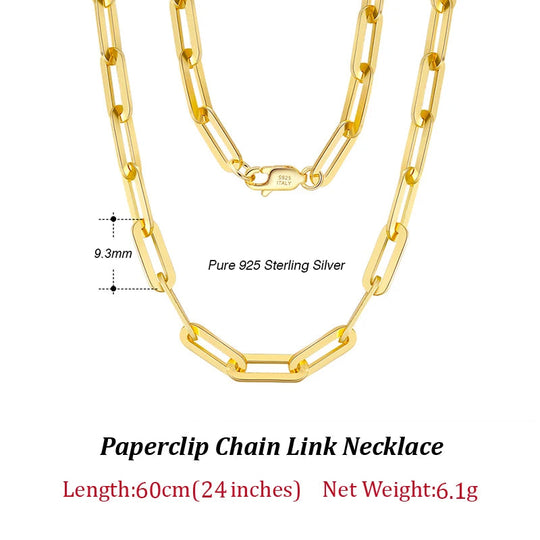 ORSA JEWELS 14K vergoldete echte 925er Sterlingsilber-Büroklammer-Halskette, 6/9,3/12 mm Gliederkette für Damen und Herren, Schmuck SC39 Festival Outfits | Techno Shirts | Rave Clothing