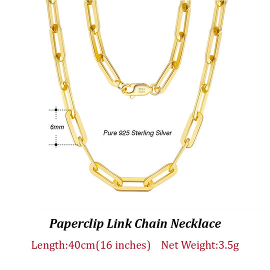 ORSA JEWELS 14K vergoldete echte 925er Sterlingsilber-Büroklammer-Halskette, 6/9,3/12 mm Gliederkette für Damen und Herren, Schmuck SC39 Festival Outfits | Techno Shirts | Rave Clothing