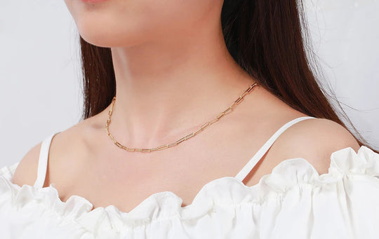 ORSA JEWELS 14K vergoldete echte 925er Sterlingsilber-Büroklammer-Halskette, 6/9,3/12 mm Gliederkette für Damen und Herren, Schmuck SC39 Festival Outfits | Techno Shirts | Rave Clothing