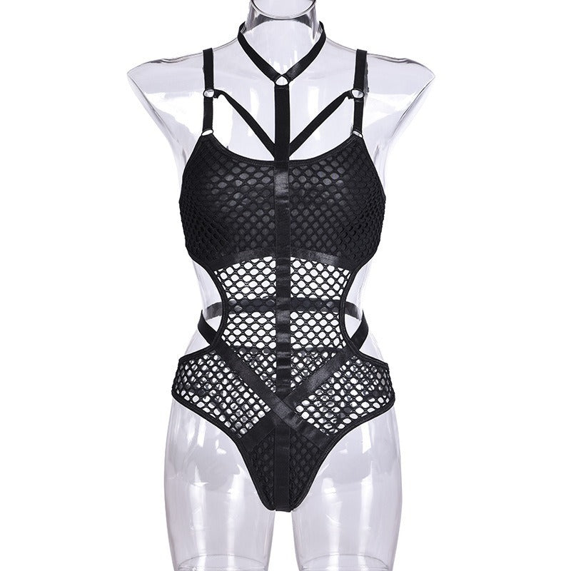 Y2K Punk Harajuku Sexy Dark Bodys Streetwear Wissenschaft Nachtclub Aushöhlen Durchsichtig Streetwear Overalls Emo Alt Strampler Festival Outfits | Techno Shirts | Rave Clothing