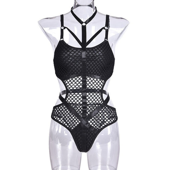 Y2K Punk Harajuku Sexy Dark Bodys Streetwear Wissenschaft Nachtclub Aushöhlen Durchsichtig Streetwear Overalls Emo Alt Strampler Festival Outfits | Techno Shirts | Rave Clothing
