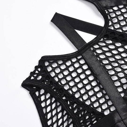 Y2K Punk Harajuku Sexy Dark Bodys Streetwear Wissenschaft Nachtclub Aushöhlen Durchsichtig Streetwear Overalls Emo Alt Strampler Festival Outfits | Techno Shirts | Rave Clothing