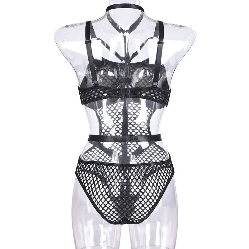 Y2K Punk Harajuku Sexy Dark Bodys Streetwear Wissenschaft Nachtclub Aushöhlen Durchsichtig Streetwear Overalls Emo Alt Strampler Festival Outfits | Techno Shirts | Rave Clothing