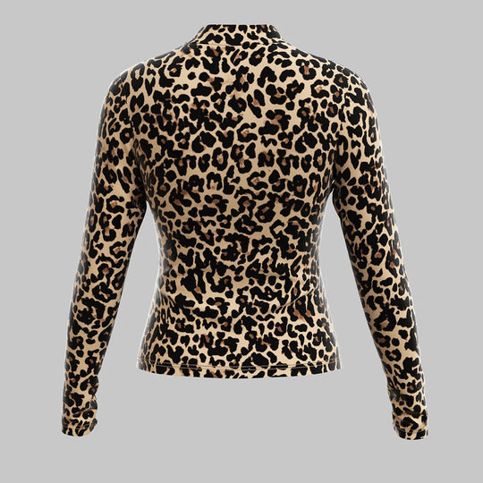 Mia Muse Damen-T-Shirts für alle Jahreszeiten, französische, sexy, ausgeschnittene, langärmlige, modische T-Shirts mit Leopardenmuster und Rundhalsausschnitt Festival Outfits | Techno Shirts | Rave Clothing