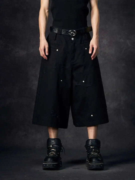LUZHEN Streifen Patchwork Einfarbig Geerntete Hosen Männer 2025, Neue Lose Gerade Straße Casual Shorts Hosen Männliche Kleidung JY1609 Festival Outfits | Techno Shirts | Rave Clothing