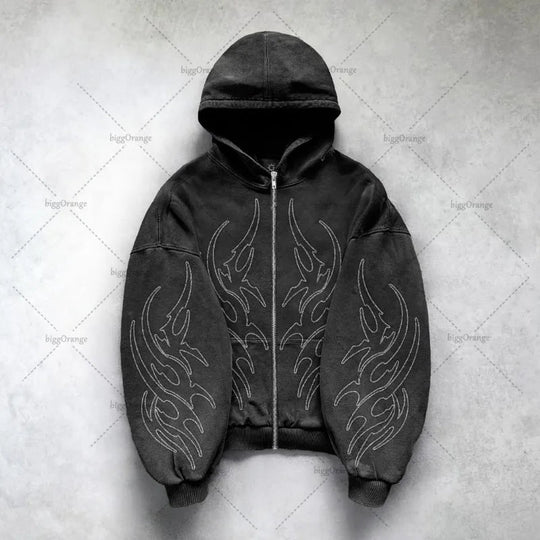 Gothic Punk Grafik Druck Übergroßen Sweatshirt High Street Harajuku Y2K Streetwear Jacke Männer Hip Hop Retro Casual Zipper Hoodie Festival Outfits | Techno Shirts | Rave Clothing