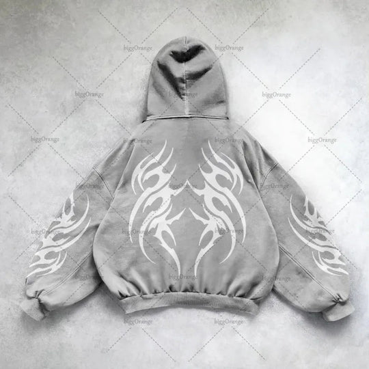 Gothic Punk Grafik Druck Übergroßen Sweatshirt High Street Harajuku Y2K Streetwear Jacke Männer Hip Hop Retro Casual Zipper Hoodie Festival Outfits | Techno Shirts | Rave Clothing