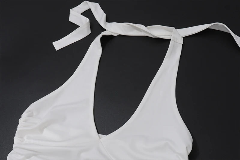 WhereMery Casual Solide Frauen Halter Crop Top Y2K Elegante V-ausschnitt Ärmellose Falten Sommer Tees Formale Streetwear Sportliche Weibliche Weste Festival Outfits | Techno Shirts | Rave Clothing