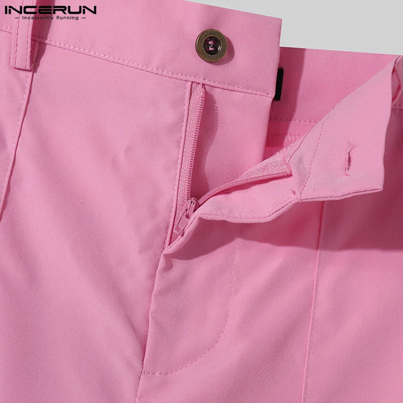 INCERUN 2024 Amerikanischen Stil Hosen Herren Mode Gefälschte Zwei-stück Krawatte Gefärbt Hosen Casual Clubwear Männliche Persönlichkeit Pantalons s-5XL Festival Outfits | Techno Shirts | Rave Clothing
