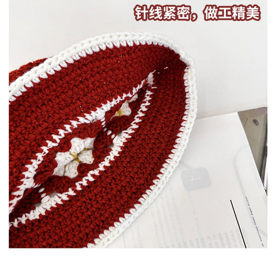 2023 herbst Neue Häkeln Koreanische Handgemachte Eimer Hut Frauen Weben Gestrickte Hut Y2k Mode Blumen Herbst Winter Mützen Becken Kappe Festival Outfits | Techno Shirts | Rave Clothing
