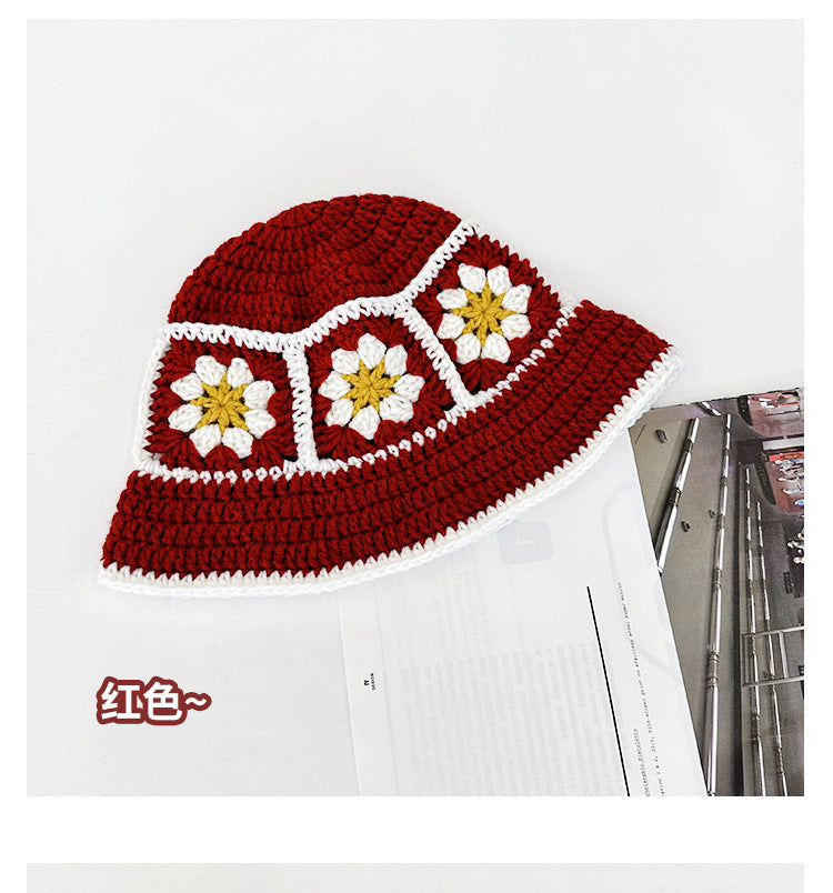 2023 herbst Neue Häkeln Koreanische Handgemachte Eimer Hut Frauen Weben Gestrickte Hut Y2k Mode Blumen Herbst Winter Mützen Becken Kappe Festival Outfits | Techno Shirts | Rave Clothing