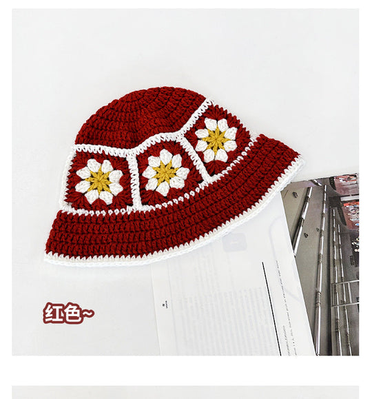 2023 herbst Neue Häkeln Koreanische Handgemachte Eimer Hut Frauen Weben Gestrickte Hut Y2k Mode Blumen Herbst Winter Mützen Becken Kappe Festival Outfits | Techno Shirts | Rave Clothing