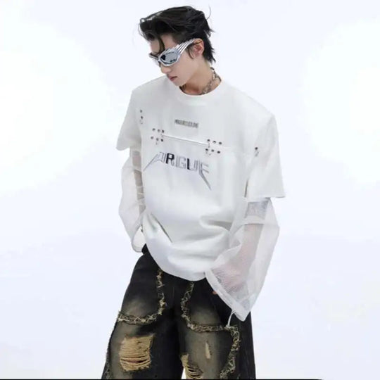 LUZHEN Mode Neue Original Gaze Spleißen Design Langarm T Shirts männer 2025, Trendy Nische Hohe Qualität Casual Tops LZ3975 Festival Outfits | Techno Shirts | Rave Clothing