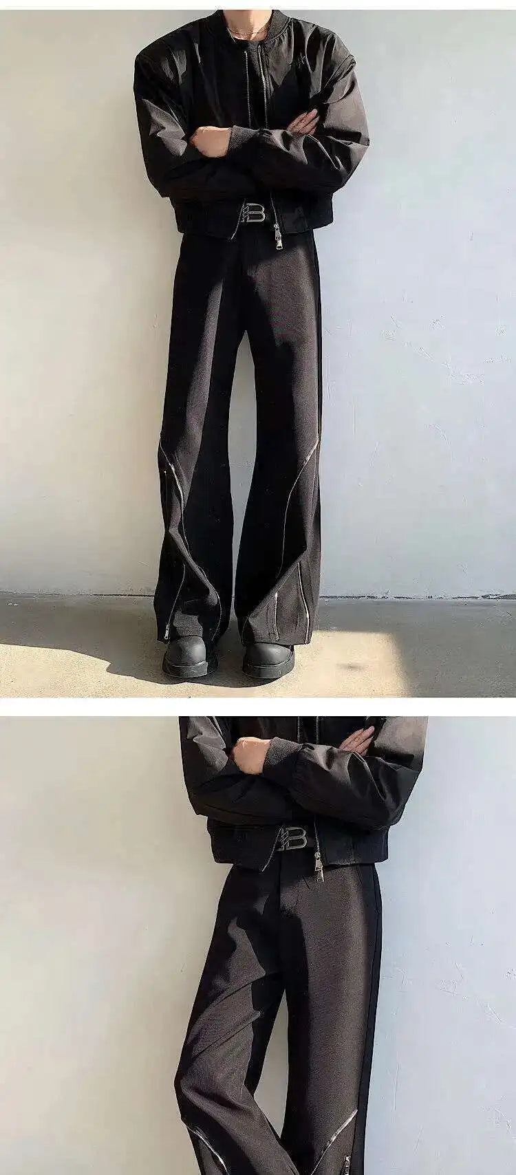 LUZHEN 2025 Frühjahr Neue Original Elegante Einfarbig Casual Hosen Herrenmode Zipper Bein Design Lose Männliche Horn Hosen LZ8361 Festival Outfits | Techno Shirts | Rave Clothing