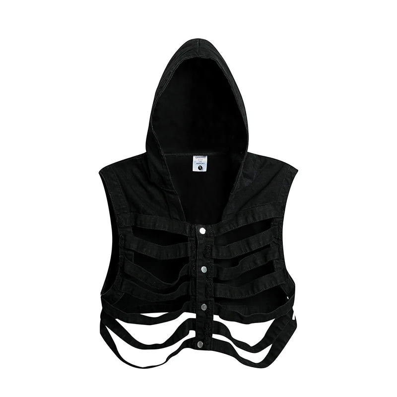 y2k Jeansweste mit Kapuze | Rave Outfit Herren Festival Outfits | Techno Shirts | Rave Clothing