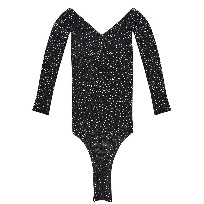 Frauen Strass Glitter Body Hohe Netzstrumpfhose Erotische Dessous Y2k Sexy Tops Einteilige Dessous Erotische Körper Rave Outfits Festival Outfits | Techno Shirts | Rave Clothing
