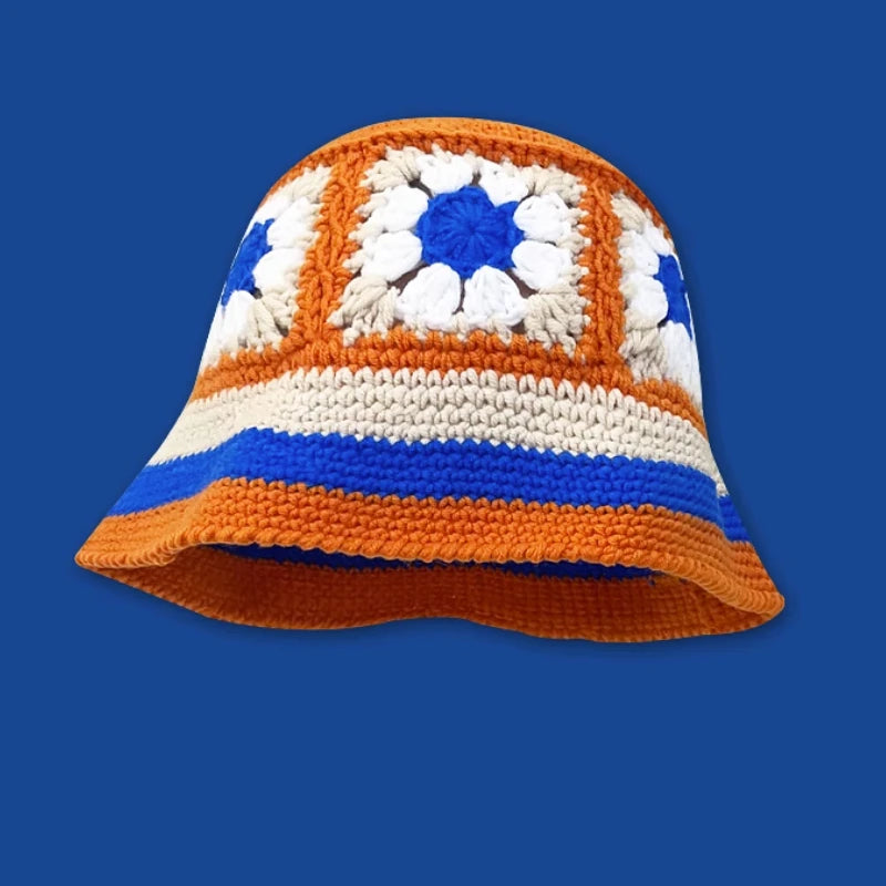 2023 herbst Neue Häkeln Koreanische Handgemachte Eimer Hut Frauen Weben Gestrickte Hut Y2k Mode Blumen Herbst Winter Mützen Becken Kappe Festival Outfits | Techno Shirts | Rave Clothing