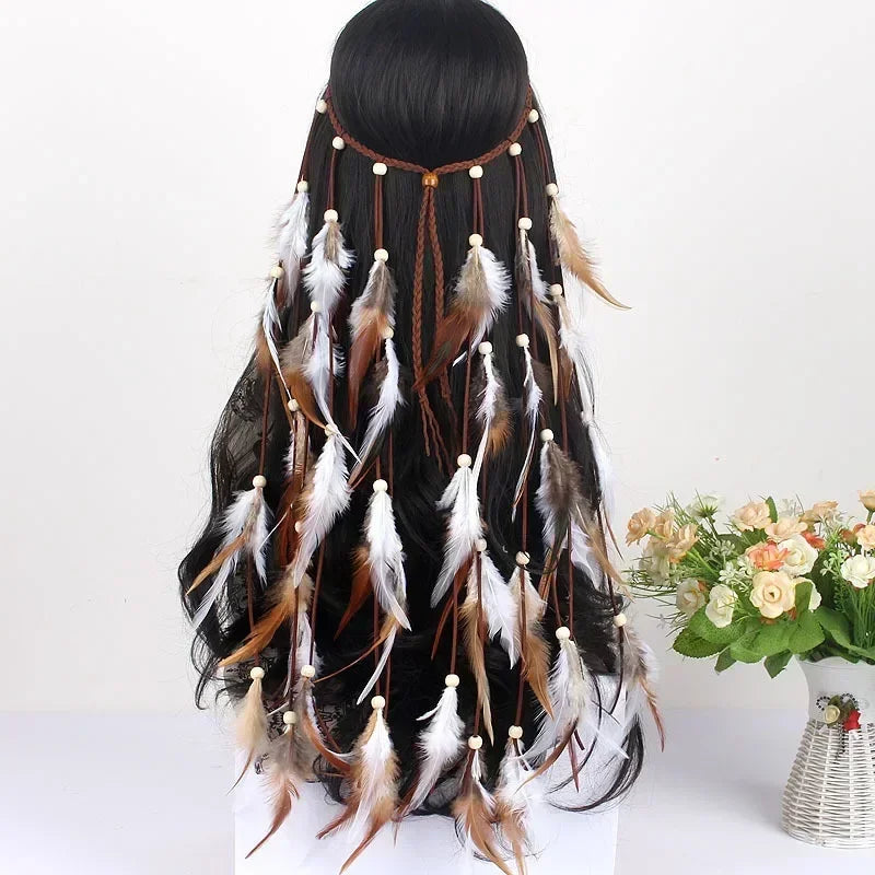 Böhmisches Feder-Haarband für Damen, festliche Maskerade, Karneval, Hippies, Kostüm, indischer Abschlussball, Zigeuner, lange Quaste, Haarschmuck Festival Outfits | Techno Shirts | Rave Clothing