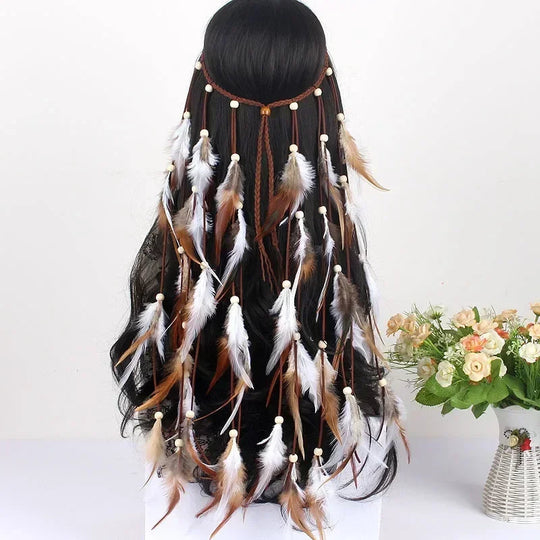 Böhmisches Feder-Haarband für Damen, festliche Maskerade, Karneval, Hippies, Kostüm, indischer Abschlussball, Zigeuner, lange Quaste, Haarschmuck Festival Outfits | Techno Shirts | Rave Clothing