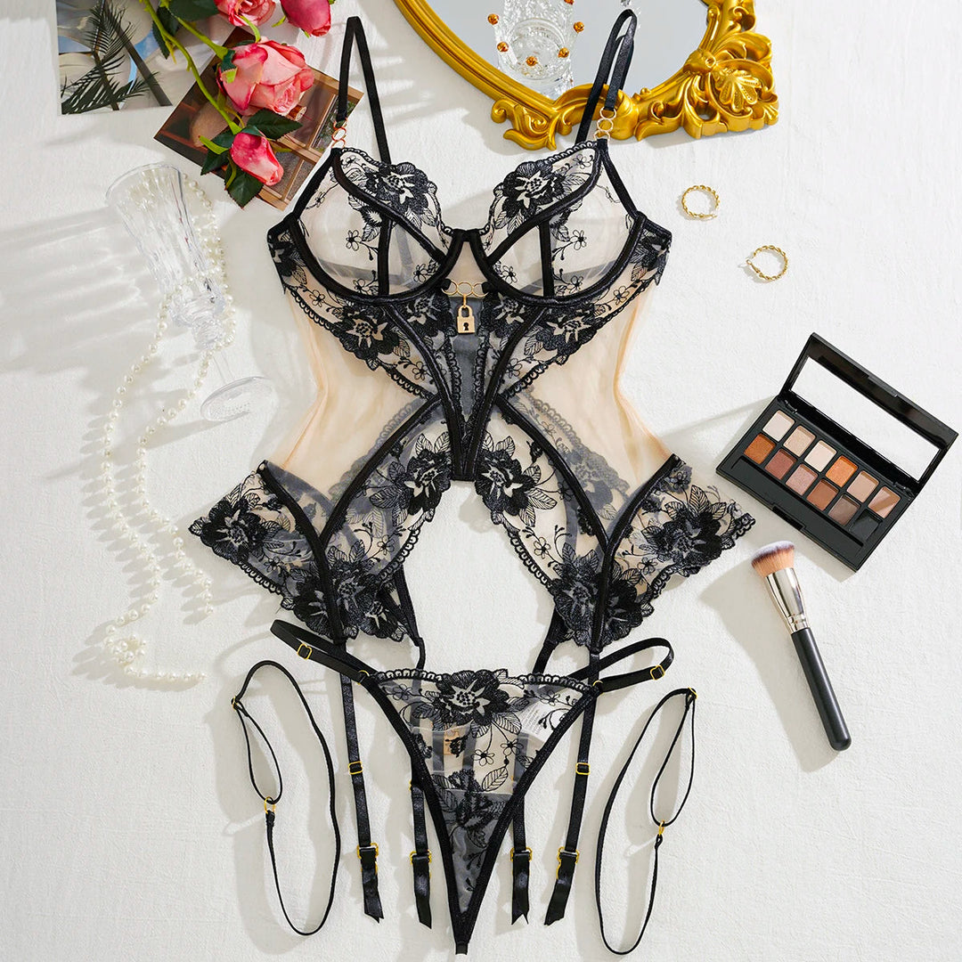 Ellolace Fantasy Dessous Ultra Hot Lace Sexy Onlyfans Kit Transparente Ensemble Dessous Femmes Fancy G-String Tüll Unterwäsche Festival Outfits | Techno Shirts | Rave Clothing