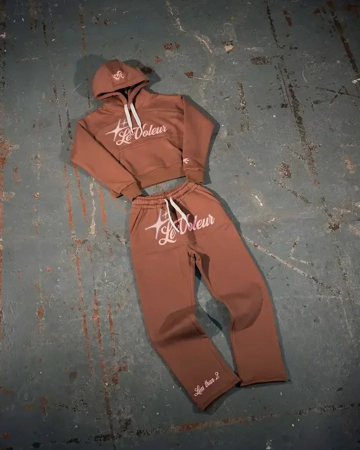 Streetwear Hoodie Jogginghose Zweiteiliges Set Y2K Männer Frauen Hip Hop Brief bestickt übergroße Hoodie Sweatshirt Lounge Hosen Set Festival Outfits | Techno Shirts | Rave Clothing