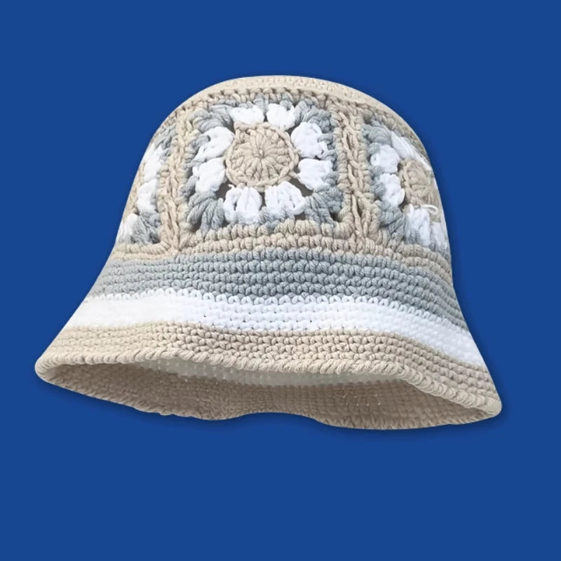 2023 herbst Neue Häkeln Koreanische Handgemachte Eimer Hut Frauen Weben Gestrickte Hut Y2k Mode Blumen Herbst Winter Mützen Becken Kappe Festival Outfits | Techno Shirts | Rave Clothing