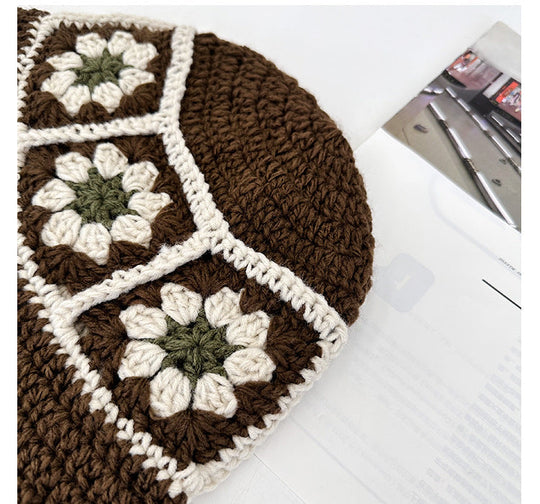 2023 herbst Neue Häkeln Koreanische Handgemachte Eimer Hut Frauen Weben Gestrickte Hut Y2k Mode Blumen Herbst Winter Mützen Becken Kappe Festival Outfits | Techno Shirts | Rave Clothing