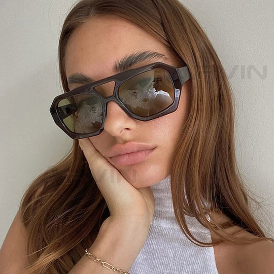 Vintage Quadratische Sonnenbrille für Frauen Männer Dicker Rahmen Doppelte Brücken Brillen Weibliche Mode Chic Polygon Sonnenbrille Leopard Blau Festival Outfits | Techno Shirts | Rave Clothing