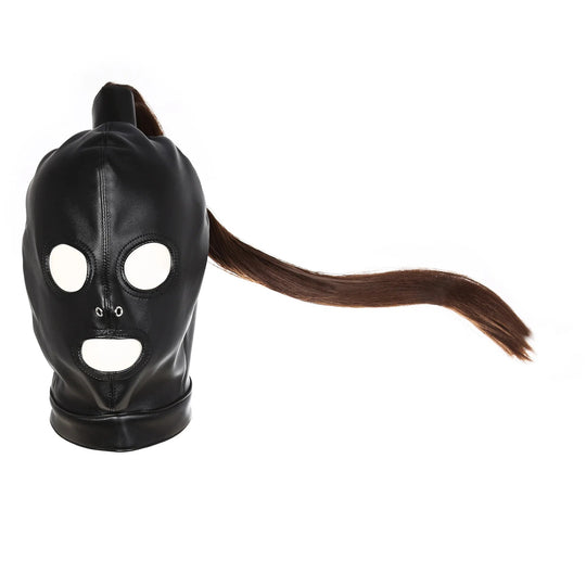 Role play Mask Cosplay Bondage Sexy Mask Hood with Top Wig Braid Unisex Headwear Handmade Halloween Women Cosplay Custumes Festival Outfits | Techno Shirts | Rave Clothing