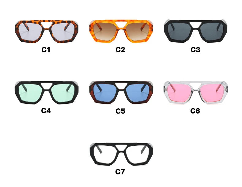 Vintage Quadratische Sonnenbrille für Frauen Männer Dicker Rahmen Doppelte Brücken Brillen Weibliche Mode Chic Polygon Sonnenbrille Leopard Blau Festival Outfits | Techno Shirts | Rave Clothing