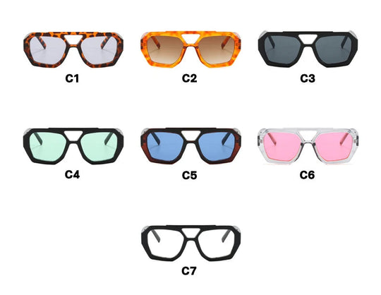 Vintage Quadratische Sonnenbrille für Frauen Männer Dicker Rahmen Doppelte Brücken Brillen Weibliche Mode Chic Polygon Sonnenbrille Leopard Blau Festival Outfits | Techno Shirts | Rave Clothing