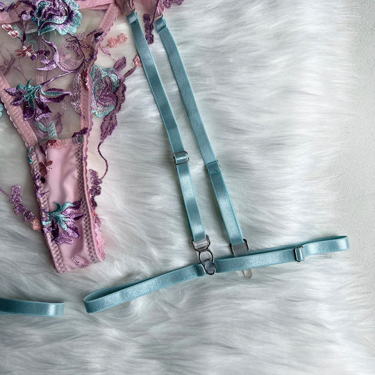 Ellolace Feen-Dessous, florale transparente Unterwäsche, Rüschen-Strumpfband, intime, zarte Unterwäsche, schöne durchsichtige Outfits Festival Outfits | Techno Shirts | Rave Clothing