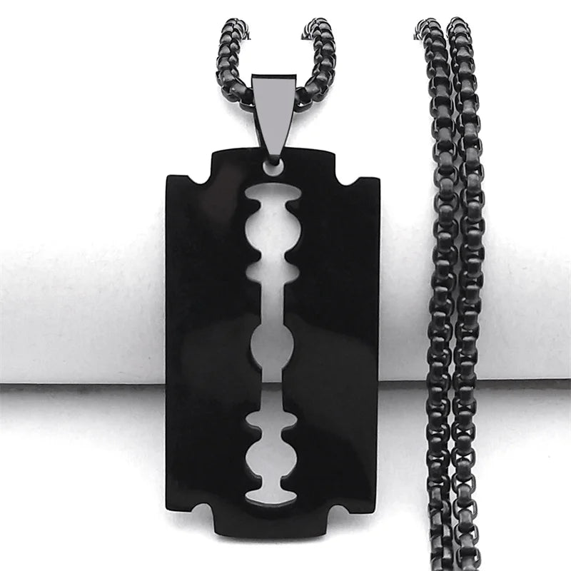 Gothic Klinge Rasiermesser Anhänger Halsketten Männer Edelstahl Schwarz Goth Mann Kette Halskette Grunge y2k Schmuck collier homme N423S01 Festival Outfits | Techno Shirts | Rave Clothing
