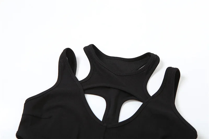 Mall Gothic Hollow Out Sexy Bodys Techwear Fashion Y2k Patchwork Tops Damen Grunge Rückenfrei High Cut Slim Bodysuit Festival Outfits | Techno Shirts | Rave Clothing