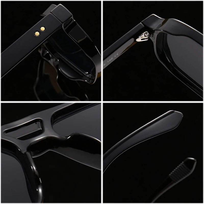 SHAUNA Retro Doppel Brücken Quadrat Sonnenbrille Frauen Gradient Shades UV400 Mode Marke Designer Nieten Männer Sonnenbrille Festival Outfits | Techno Shirts | Rave Clothing